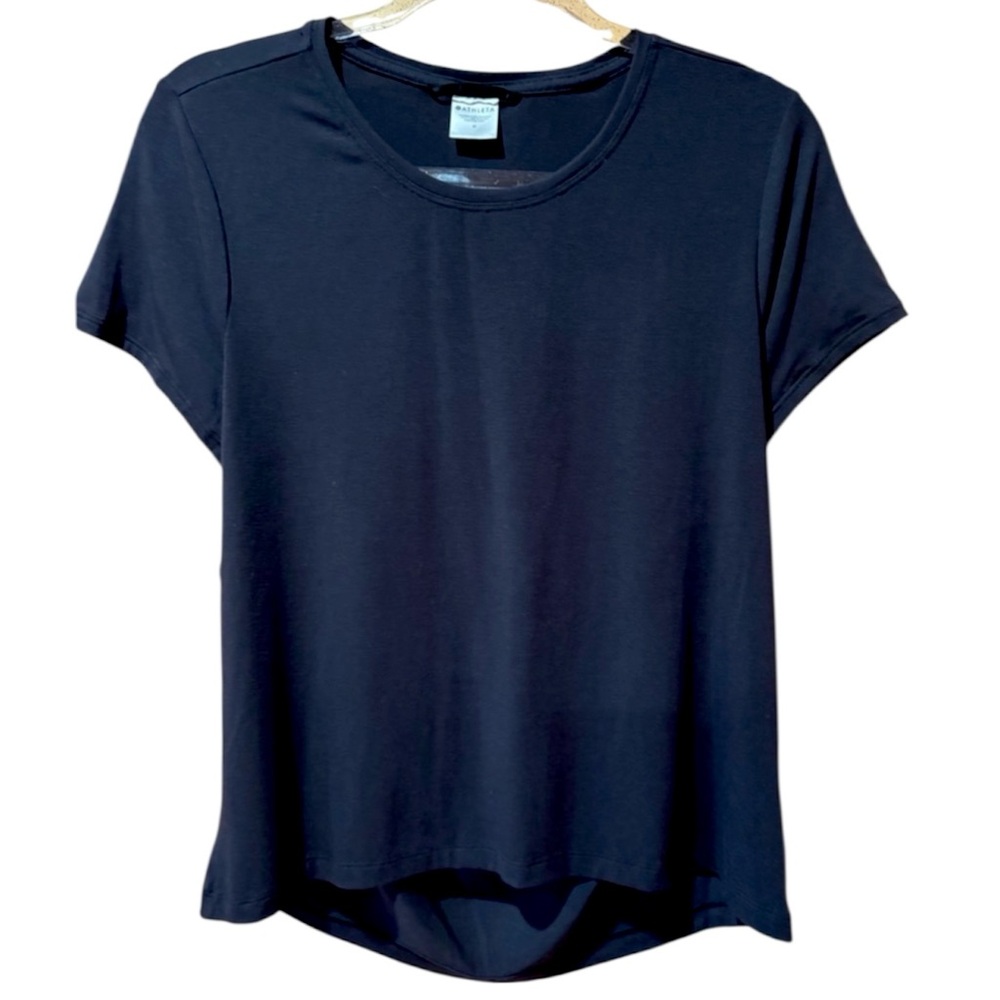 Athleta Air Out Cinch Open Back Tee M Black Yoga Pilates Workout Top - Picture 3 of 10